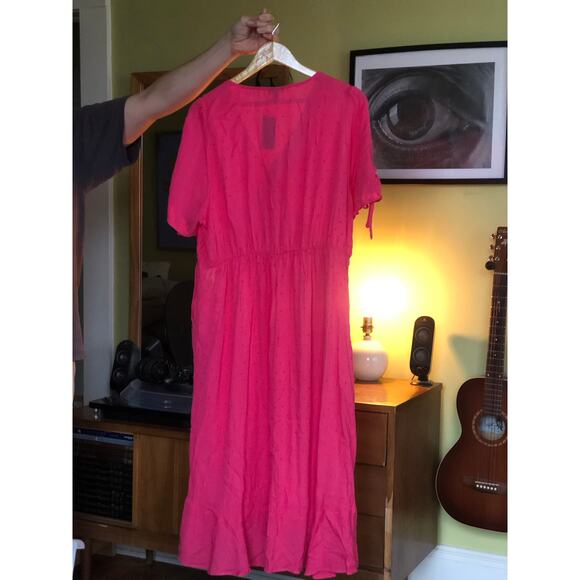 Torrid NWT Hot-Pink Swiss-Dot Surplice Midi Dress 1X (14/16) Ruffle Hem Coquette - Picture 5 of 14